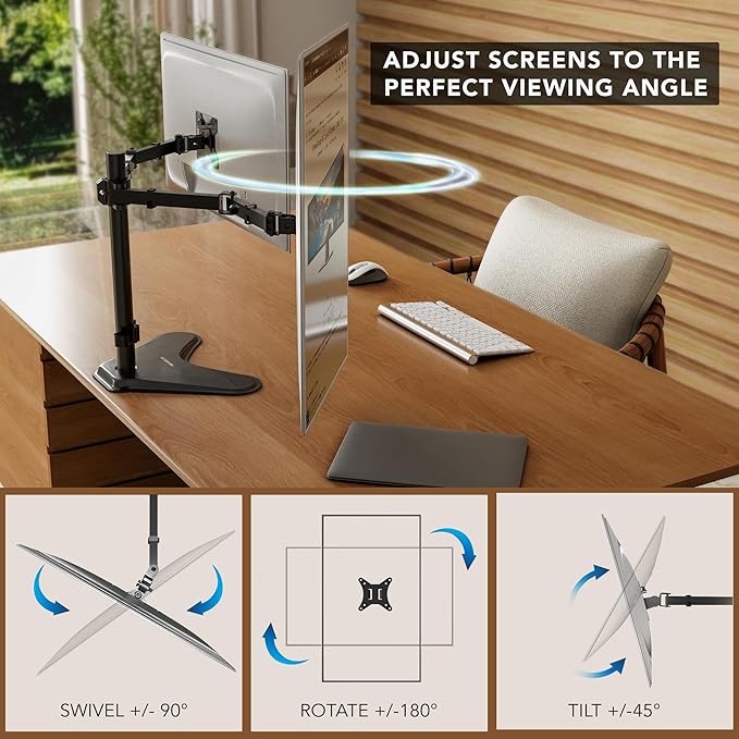 Mount-It! Dual Monitor Stand, Premium Adjustable Desk Mount - Image 3