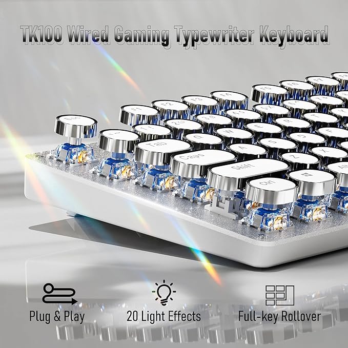 EWEADN TK100 Typewriter Style Wired Mechanical Keyboard, 104 Keys Aesthetic - Image 2