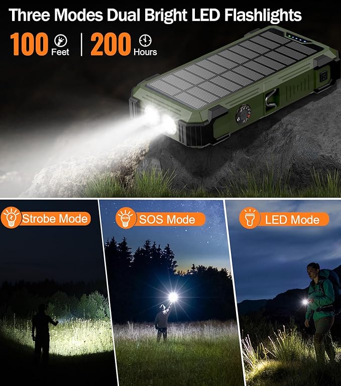Army Green Solar Power Bank 42800mAh, 15W Wireless Portable Charger - Image 7