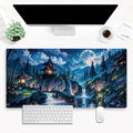 Cloud and Moon Forest Design Extra-Large Gaming Desk Mat XL Extended Keyboard by Cindasun
