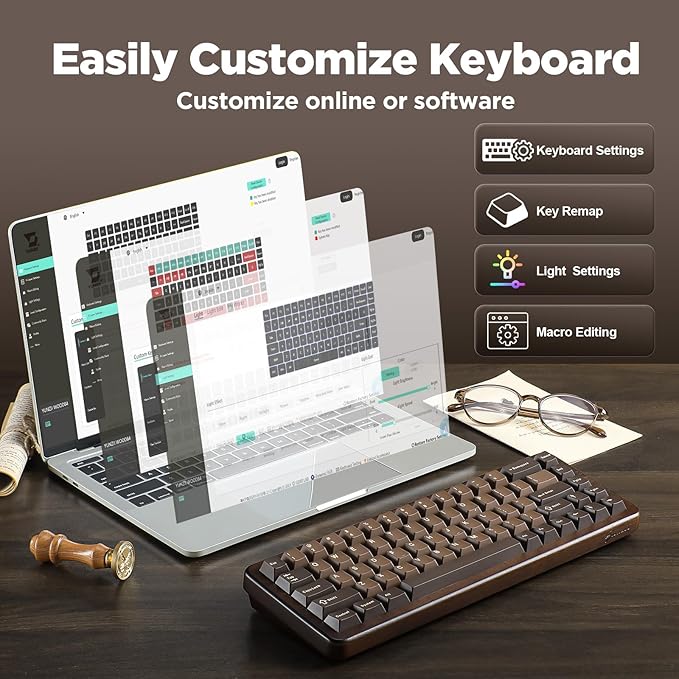 YUNZII WOOD68 Wireless Mechanical Keyboard, 65% Layout Wood Gaming Keyboard - Image 6