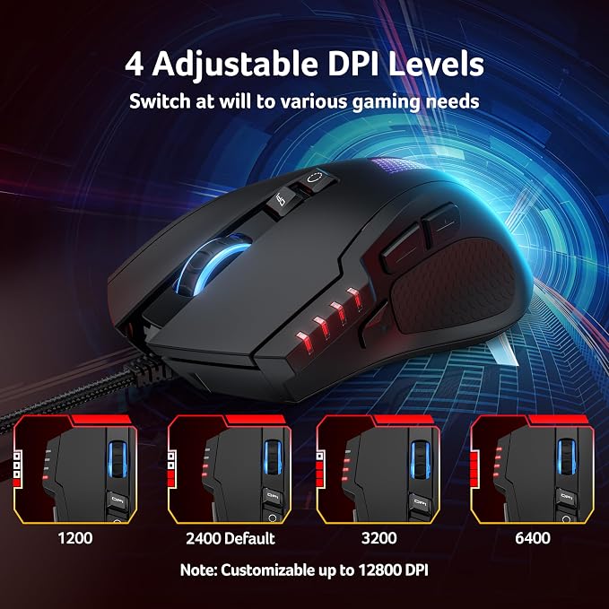 acer Wired Gaming Mouse, 800 DPI RGB Ergonomic Computer Mouse - Image 3