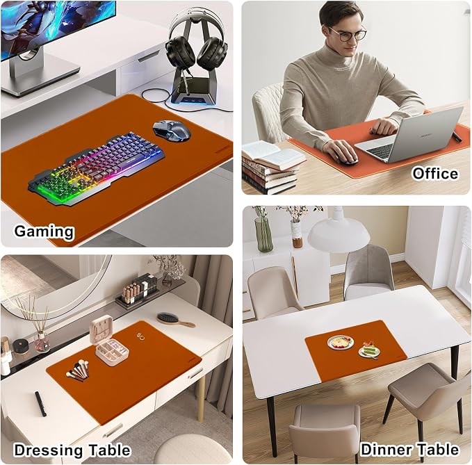 Desk Mat with Lip & Reinforced Stitched Edge|Non-Slip Waterproof PU Leather - Image 7