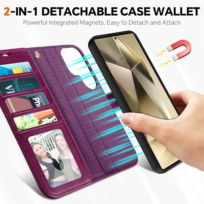 TUCCH Case Wallet for Galaxy S25 Ultra, 2 in 1 Magnetic PU Leather Wrist Strap - Image 3