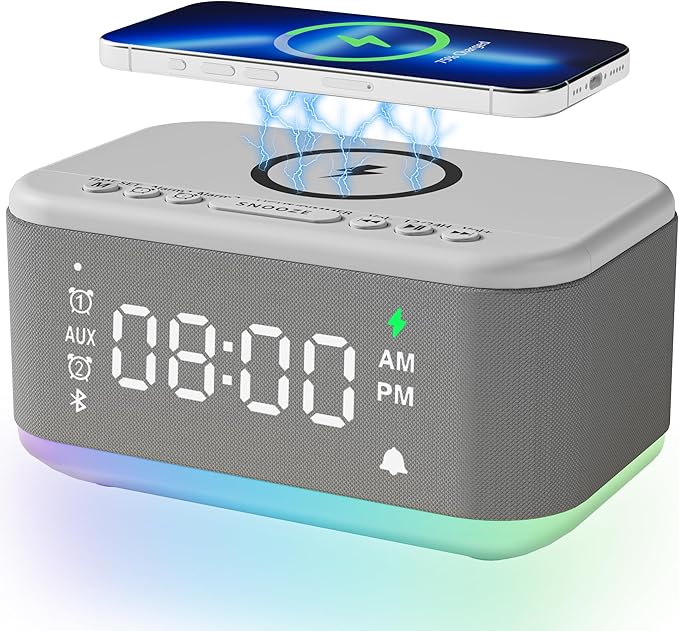 Alarm Clock Speaker Wireless Charger, Digital Alarm Clocks Bedrooms Bluetooth by BroserengyTech