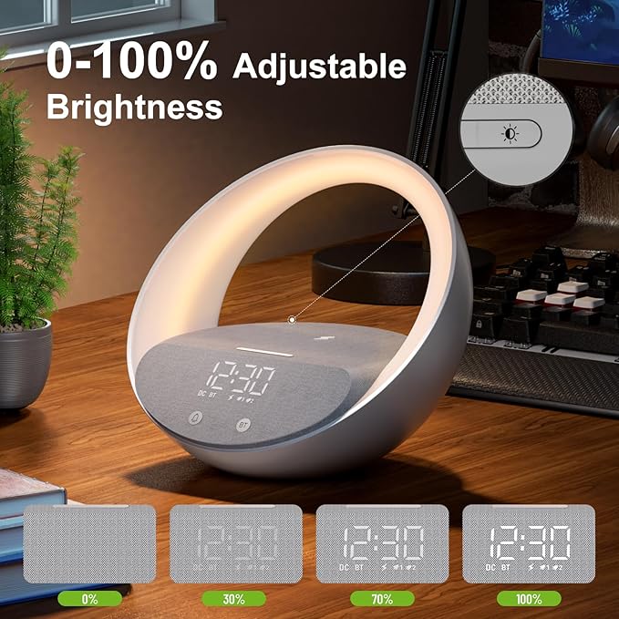 Bluetooth Alarm Clock, Sunrise Simulation Wake Up Night Light, 15W Fast - Image 4
