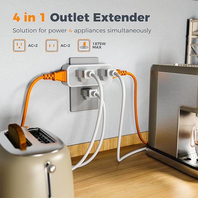 Outlet Extender Surge Protector, TESSAN Multi Wall Plug - Image 2