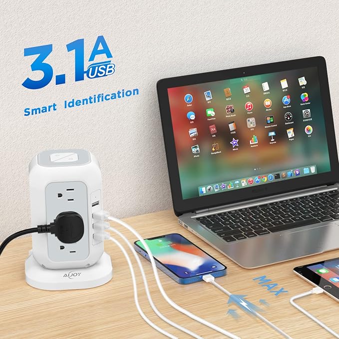 Power Strip Tower with USB Ports-AiJoy Surge Protector with 12 AC Outlet and 4 - Image 4