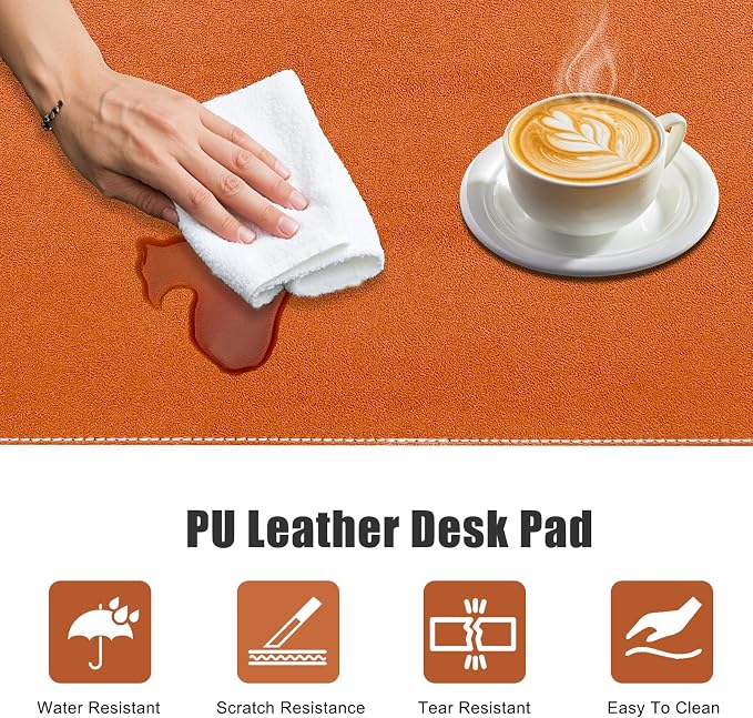 Desk Mat with Lip & Reinforced Stitched Edge|Non-Slip Waterproof PU Leather - Image 5