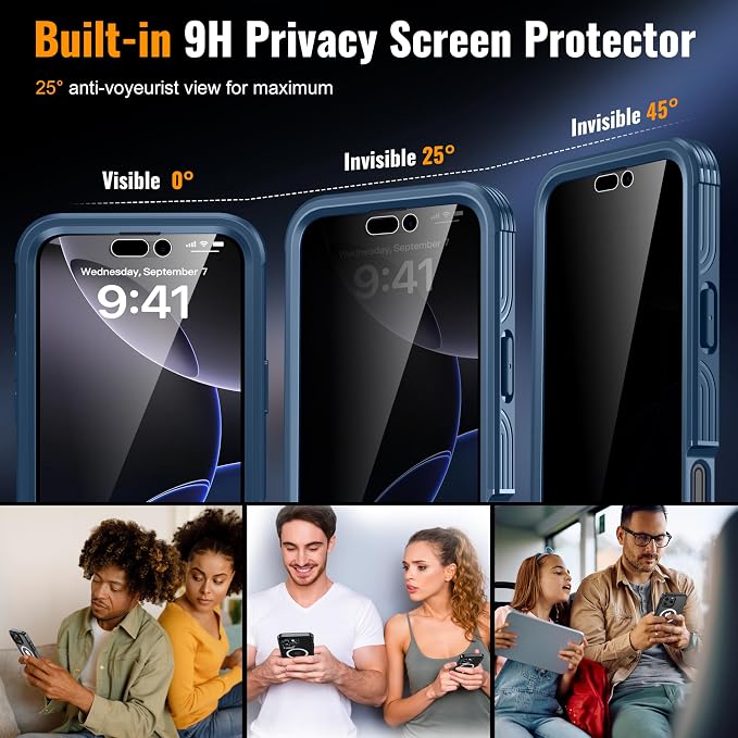 360° Protection Magnetic for iPhone 16 Pro Case Built-in 9H Privacy Screen - Image 4