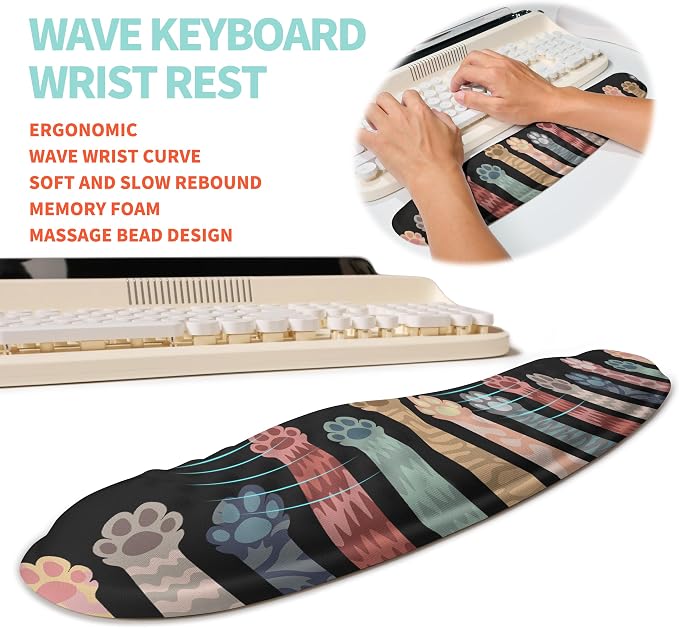2-in-1 Ergonomic Set, Wave Rise Keyboard Wrist Rest and Massage Bulge Slope - Image 2