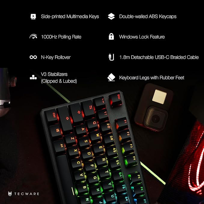 TECWARE Phantom+ 87 Key Mechanical Gaming Keyboard, RGB led, TKL 75% Keyboard - Image 4