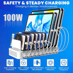 Charging Station for Multiple Devices, 100W 10 Ports Flat Plug Charging Dock - Image 2