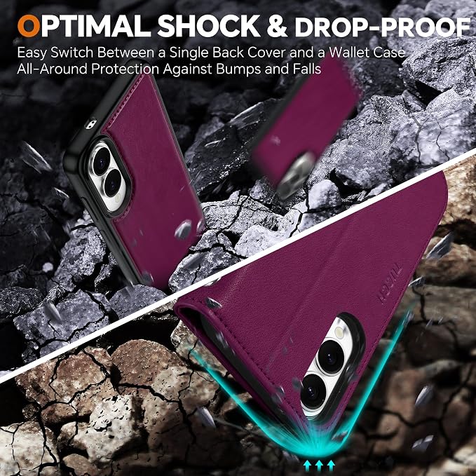 TUCCH Case for Galaxy S25 Edge, 2 in 1 Magnetic PU Leather Wallet Wrist Strap - Image 7