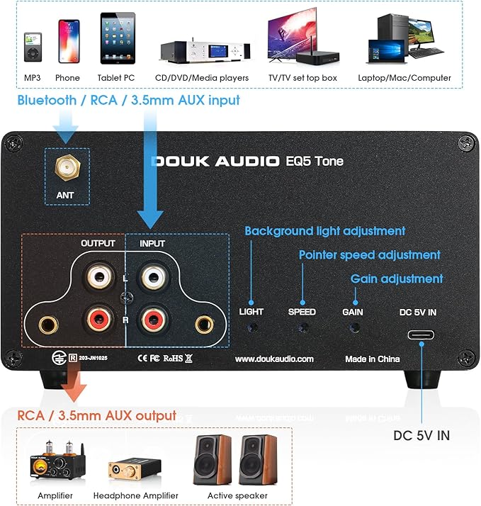 Douk Audio 5 Band Equalizer Bluetooth EQ Preamp - Image 7