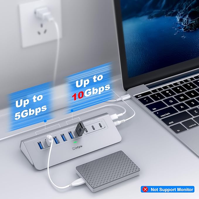 Powered USB Hub 10Gbps, intpw YH6AC 9-Port USB 3.2 /USB C Hub - Image 4
