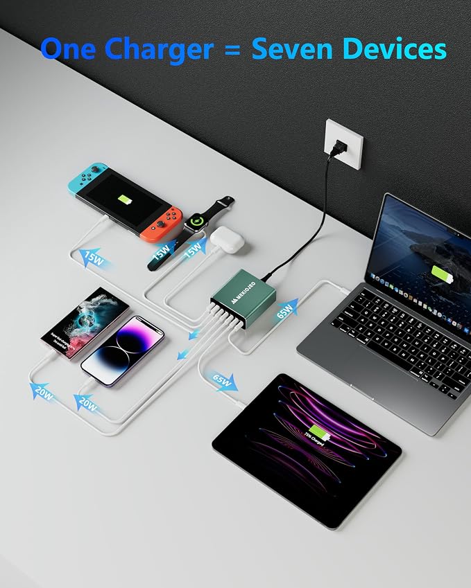 Aluminum Alloy USB C Charger 260W GaN Fast USB C Charging Station 7 Ports 65W - Image 4