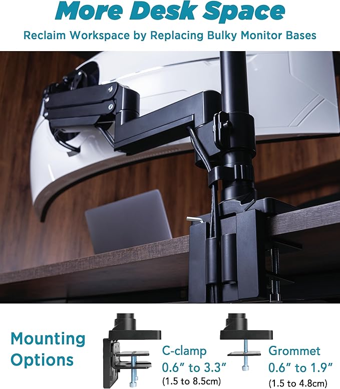 Heavy Duty Monitor Arm for Ultrawide Monitors up to 57" and 44 lbs, Single Desk - Image 4