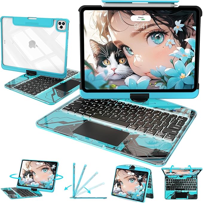 Intermerge Clear Keyboard Case for iPad Pro 13" 2024 Only, 360° Swivel - Image 9