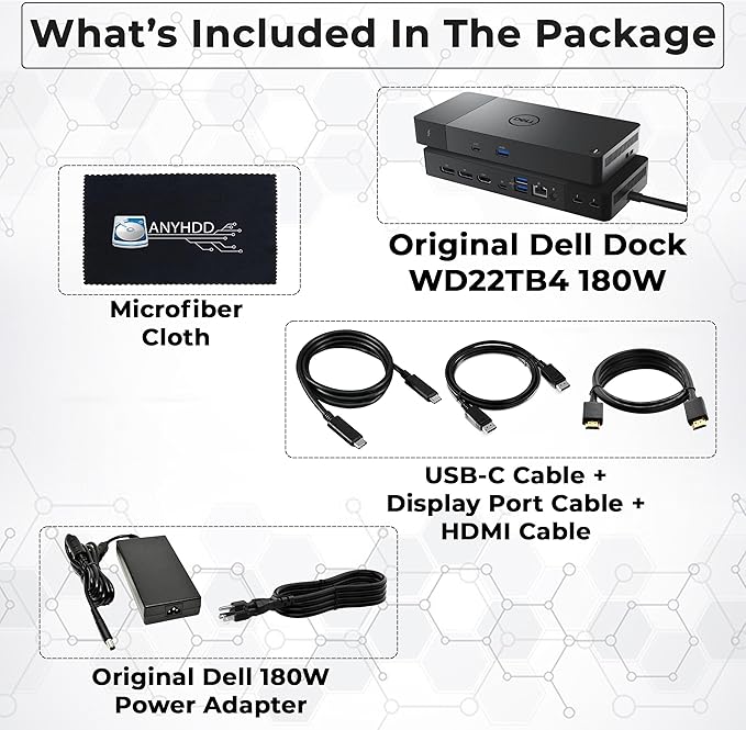 WD22TB4 Dell Docking Station Thunderbolt 4 Dock, 180W AC Adapter, HDMI Cable - Image 2