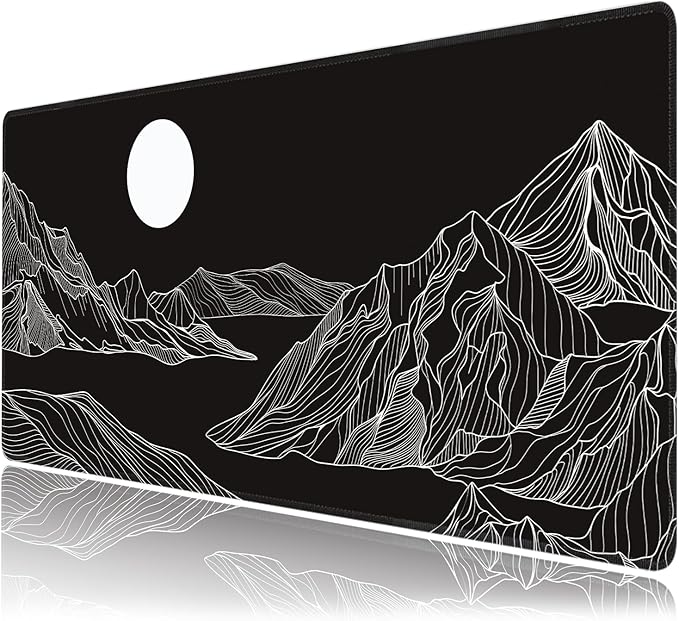 Black and White Mountain Large Mouse Pad, Gaming Keyboard Desk Pad, Extended by BAHDSISFA