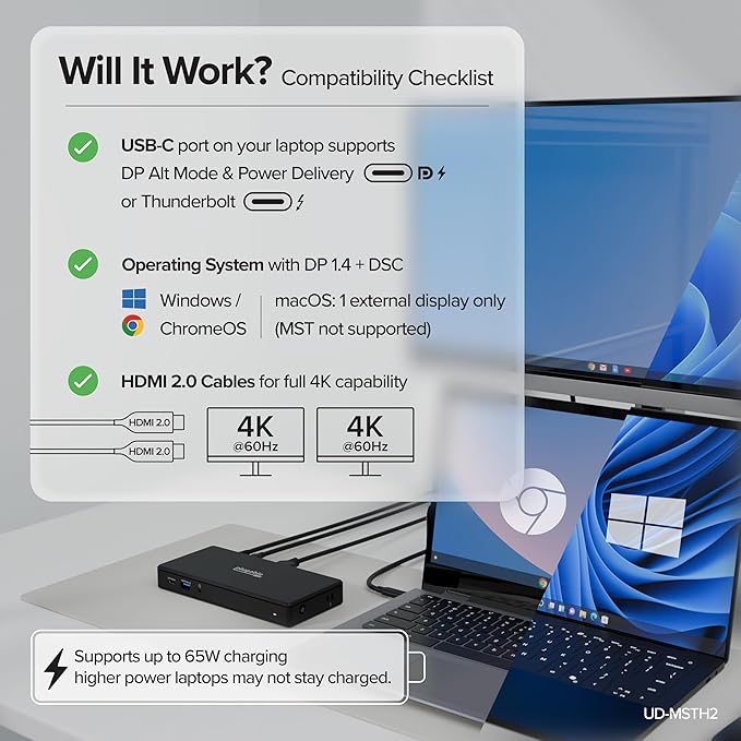 Plugable USB-C Docking Station Dual 4K 60Hz HDMI, 65W Charging, Gigabit Ethernet - Image 5