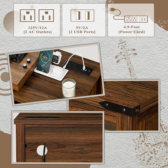 Large Record Player Stand with Charging Station & LED Lights, Vinyl Records - Image 9