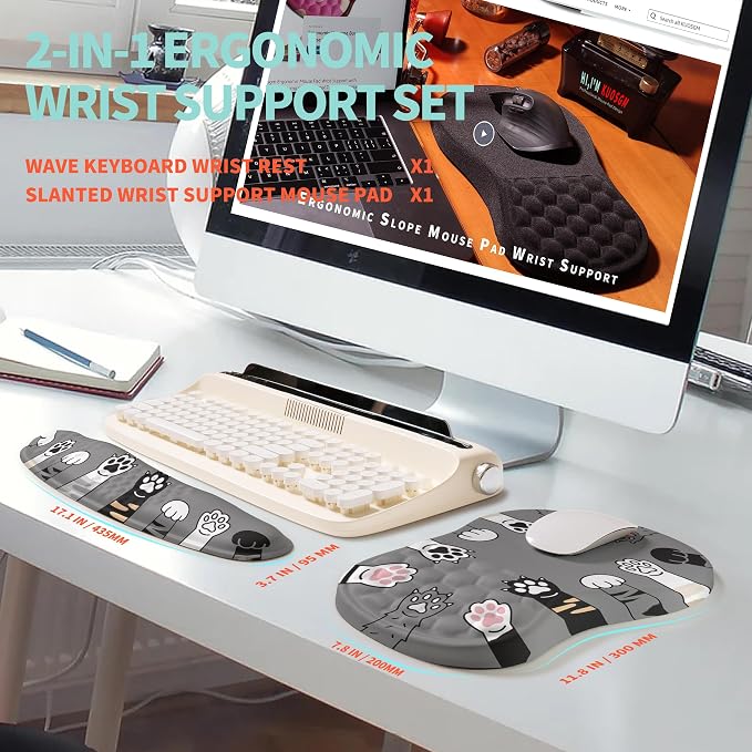 2-in-1 Ergonomic Set, Wave Rise Keyboard Wrist Rest and Massage Bulge Slope - Image 5