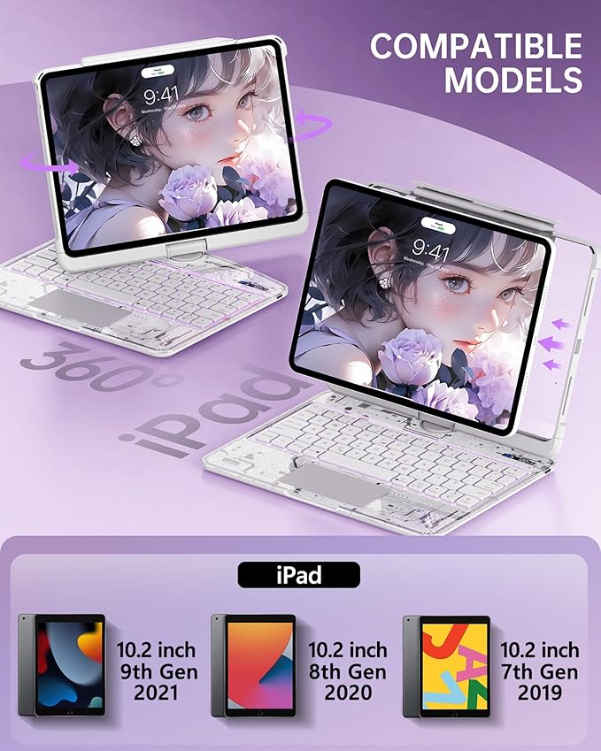 Intermerge for iPad 9th 10.2 inch Keyboard Case, 360° Transparent Multi-Touch - Image 2
