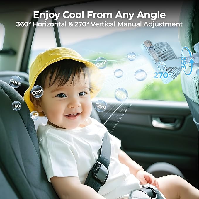 Misting Baby Stroller Fan, 4000mAh Rechargeable Battery Operated, 270°Pivoting - Image 4