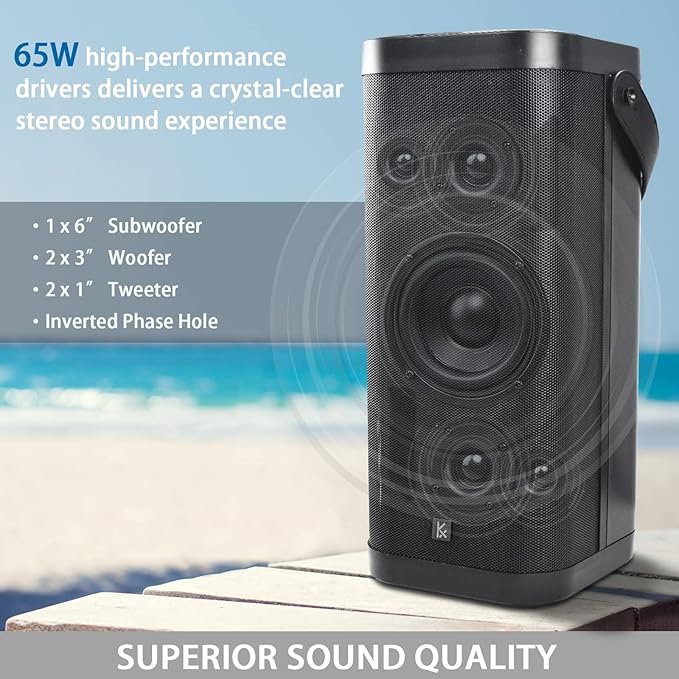 Bluetooth Speakers, KONEX 65W Portable Wireless Speaker, 3-Way System - Image 2