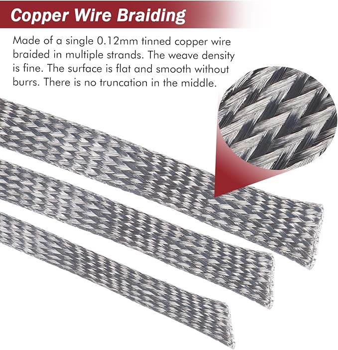 Tinned Copper Metal Braid Sleeving Wire Shielding Sleeve Braided Copper Ground - Image 2