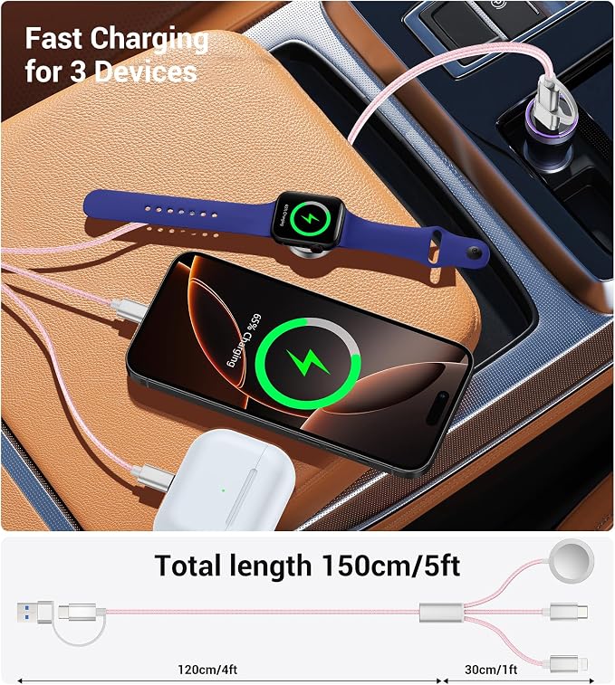 Temdan for Travel Vacation Essentials, 3 in 2 USB C Cable for Apple Watch - Image 4