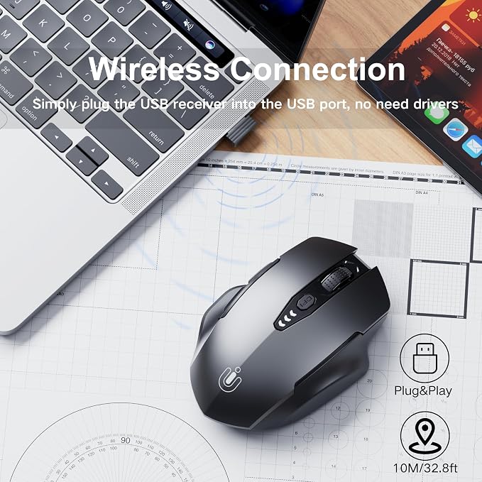 Wireless Mouse, Rechargeable 2.4GHz Ergonomic Computer Mouse, 4 Levels DPI - Image 2