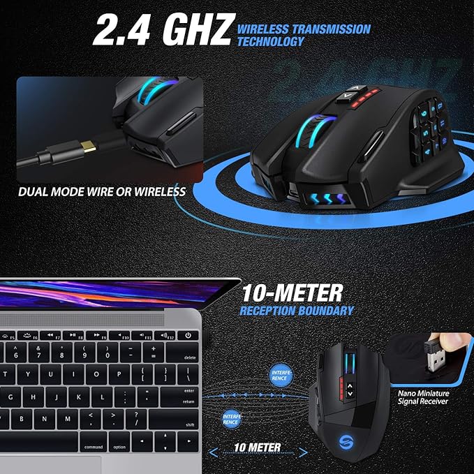 UtechSmart Venus Pro RGB Wireless MMO Gaming Mouse, 000 DPI Optical Sensor - Image 3