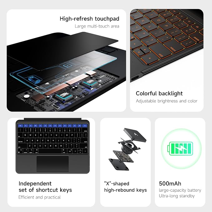 HOU iPad Air 11 Case with Keyboard Detachable Rotatable Magnetic Full - Image 5