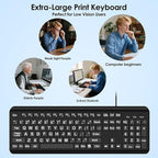 Large Print Computer Keyboard, Wired USB Full Size Quiet Keyboard - Image 7