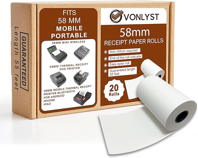 Receipt Paper Roll for 58mm Mobile Portable Thermal Printer by VonlystReceiptPaperSpecialist