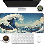 Desk Mat, Japanese Sea Wave Large Gaming Mouse Pad by Eflxamz