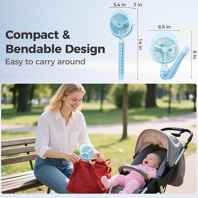 2025 Upgarded 4000mAh Misting Baby Stroller Fan, Rechargeable Battery Operated - Image 6