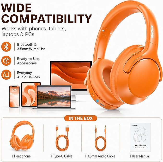 MIDOLA Bluetooth Headphones Over Ear 68H Playtime 6 EQ Wireless Headset - Image 5