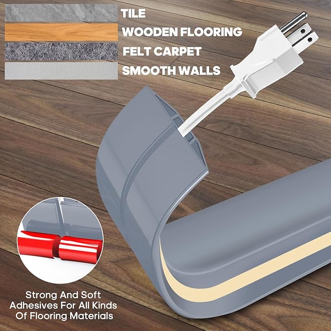10ft Large Grey Floor Cord Cover, Self-2" x 0.6", Cable Cavity:0.8" x 0.4" - Image 3