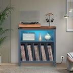 Large Record Player Stand with Charging Station & LED Lights, Vinyl Records - Image 8
