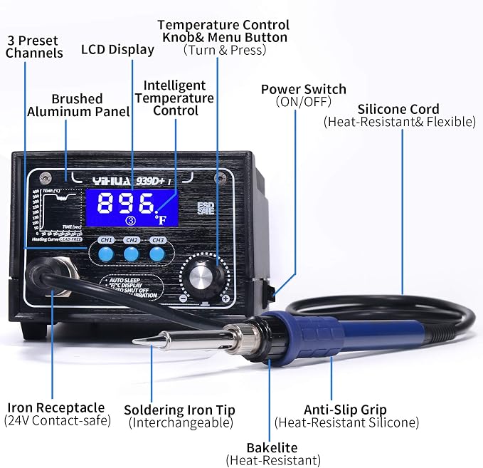 YIHUA 939D+ I Soldering Station, 75 Watt Equivalent - Image 4