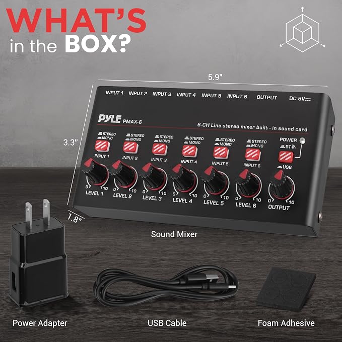Pyle 6-Channel Wireless BT Streaming Mini Line Mixer - Image 7