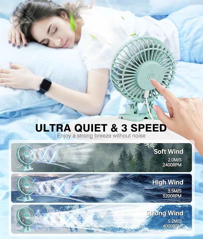 JZCreater USB Desk Fan, Mini Fan Portable, 3 Speeds Desktop Table Cooling Fan - Image 4