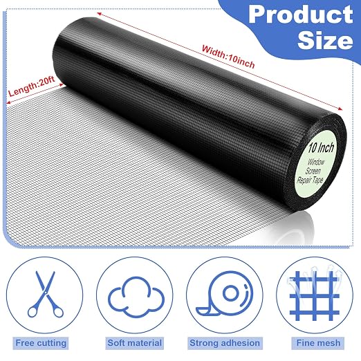 Extra Wide 10 inch x 20 ft Window Screen Tape Mesh Repair Strong Adhesive - Image 3
