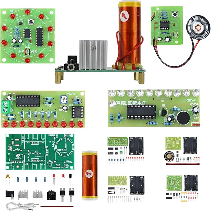 5in1 Soldering Practice Kit Mini Musical Tesla Coil, Plug-in Flowing Light by Yidab