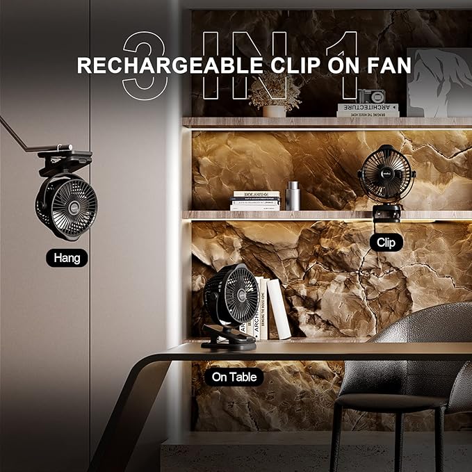 Small Clip on Fan with Remote Control | 8000mAh Battery | 5 Speeds | 5" - Image 3