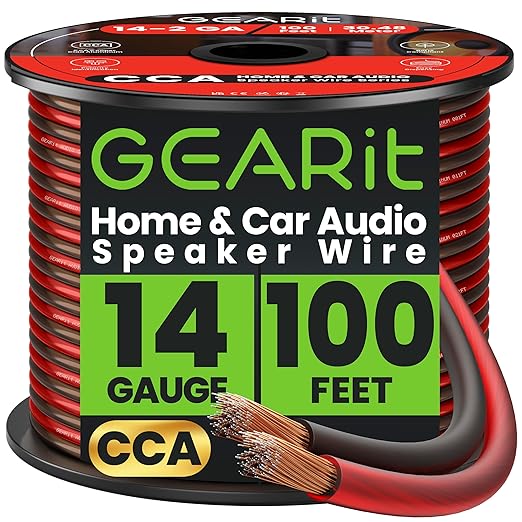 14 Gauge Car Speaker Wire, GearIT Pro Series Copper Clad Aluminum CCA 14 AWG by GEARit